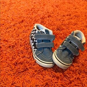 Toddler light blue and black checkered Vans